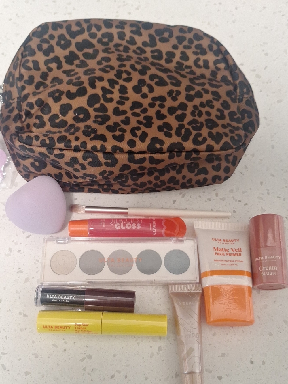 Ulta Beauty Leopard Cosmetic Pouch with Makeup Essentials - Brown/Black